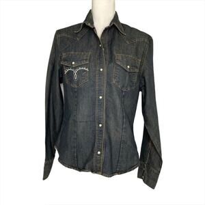 Judy’s Fashion Western Denim Pearl Snap Long Sleeve Shirt 13